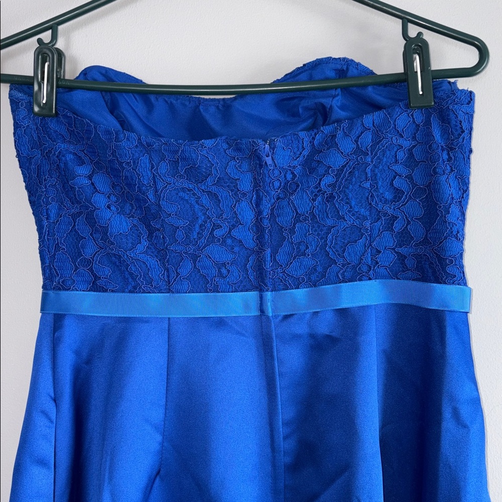 David's Bridal Strapless Sapphire Lace Bodice Gown - Picture 8 of 12